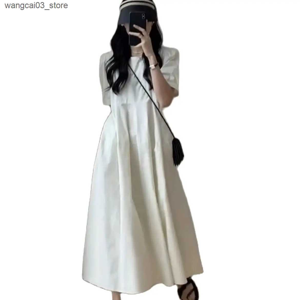 Maternity Dresses Good Quality Pregnancy Cotton Linen Dress Vintage Solid Color Maternity A-Line Dress Short Sleeve Slim Pregnant Woman Clothes L24091