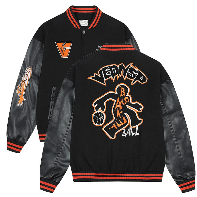 Fashionable casual baseball collar jacket with embroidered button n for basketball players in spring and autumn 241010