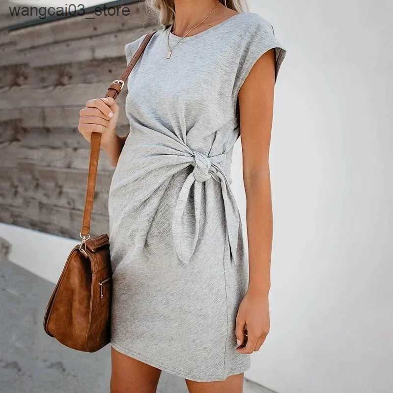 Maternity Dresses Premama Breastfeeding Dresses Fashion Short Sleeve Solid Color Dress for Pregnant Women Maternity Casual Dresses Bow Trim Summer L24