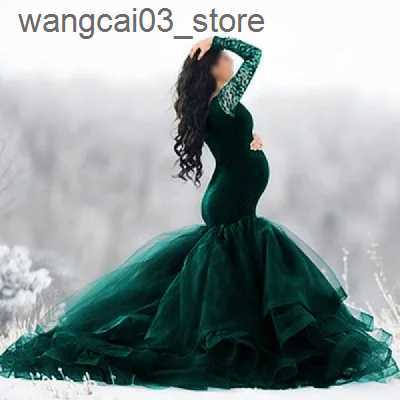 Maternity Dresses Sexy Lace Shoulderless Pregnancy Dress Photography Props Maxi Gown splice Mesh Maternity Dresses For Photo Shoot Clothes L240910