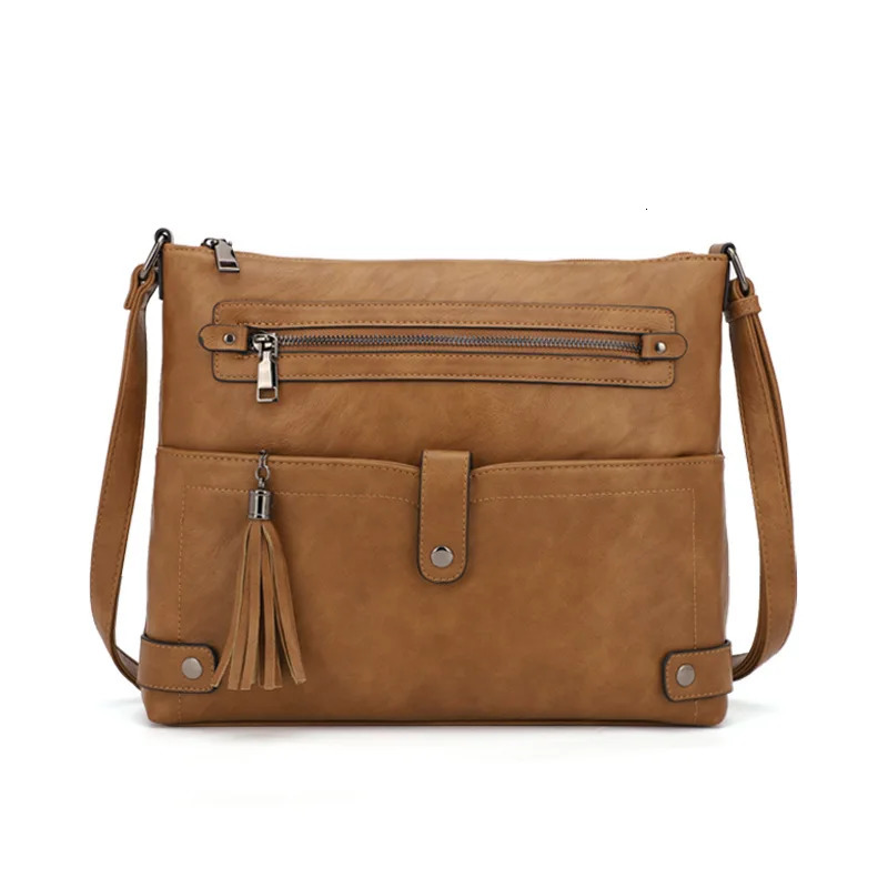 Multi pocket casual solid color womens shoulder bag fashionable tassel accessories small square daily commuting cross body 241008