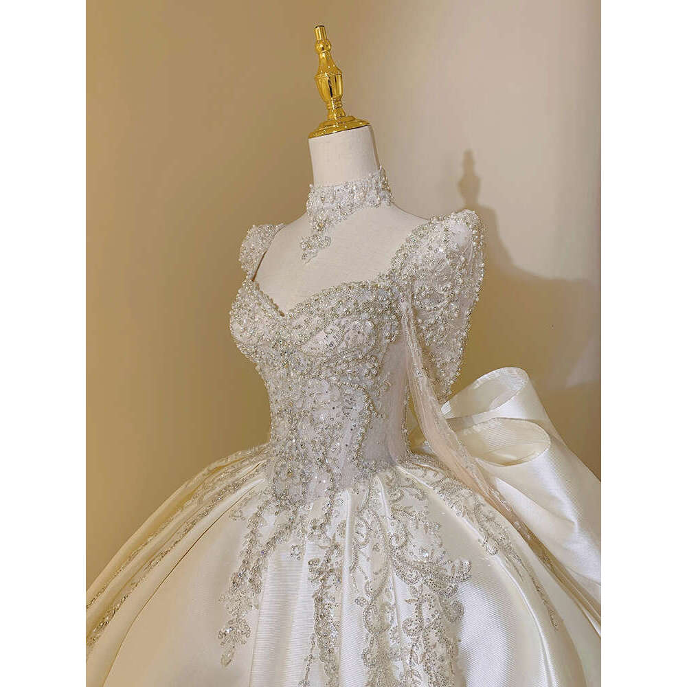 New Sweet Square Collar Satin Wedding Dress Plus Size Custom Lace Up Bridal Ball Gown Vestido De Noiva or Or Train