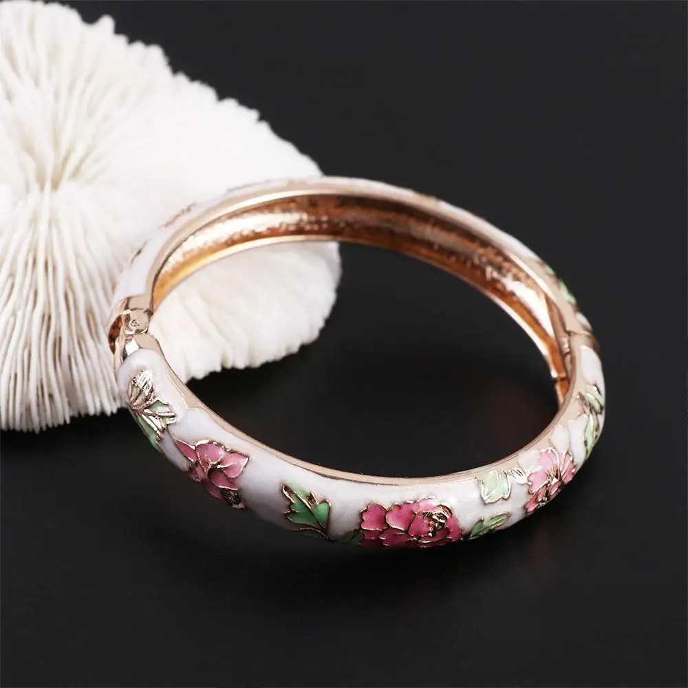 Traditional retro Cloisone girl gift enamel handmade peony bracelet jewelry accessories bracelet 241007