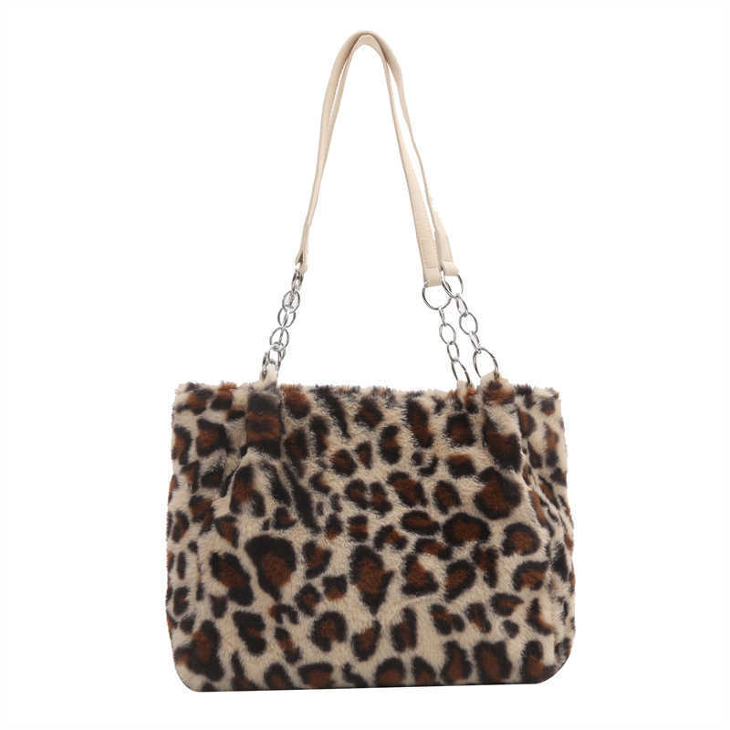 CMM Leopard Print Plush Trendy Chain Bag New Personalized and Versatile Simple Tote Bag Casual Single Shoulder Armpit Bag Womens Bag