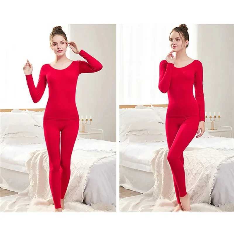 Women's Thermal Underwear Womens ultra-thin close fitting pajamas winter constant temperature long slip underwear set 2-piece set Y241011MEKI