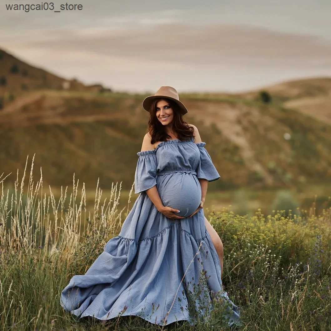 Maternity Dresses Bohemian Women Dress Comfortable Linen Cotton Maternity Clothing Vintage Short Sleeve Dress For Pregnancy Photo Shoot L240910