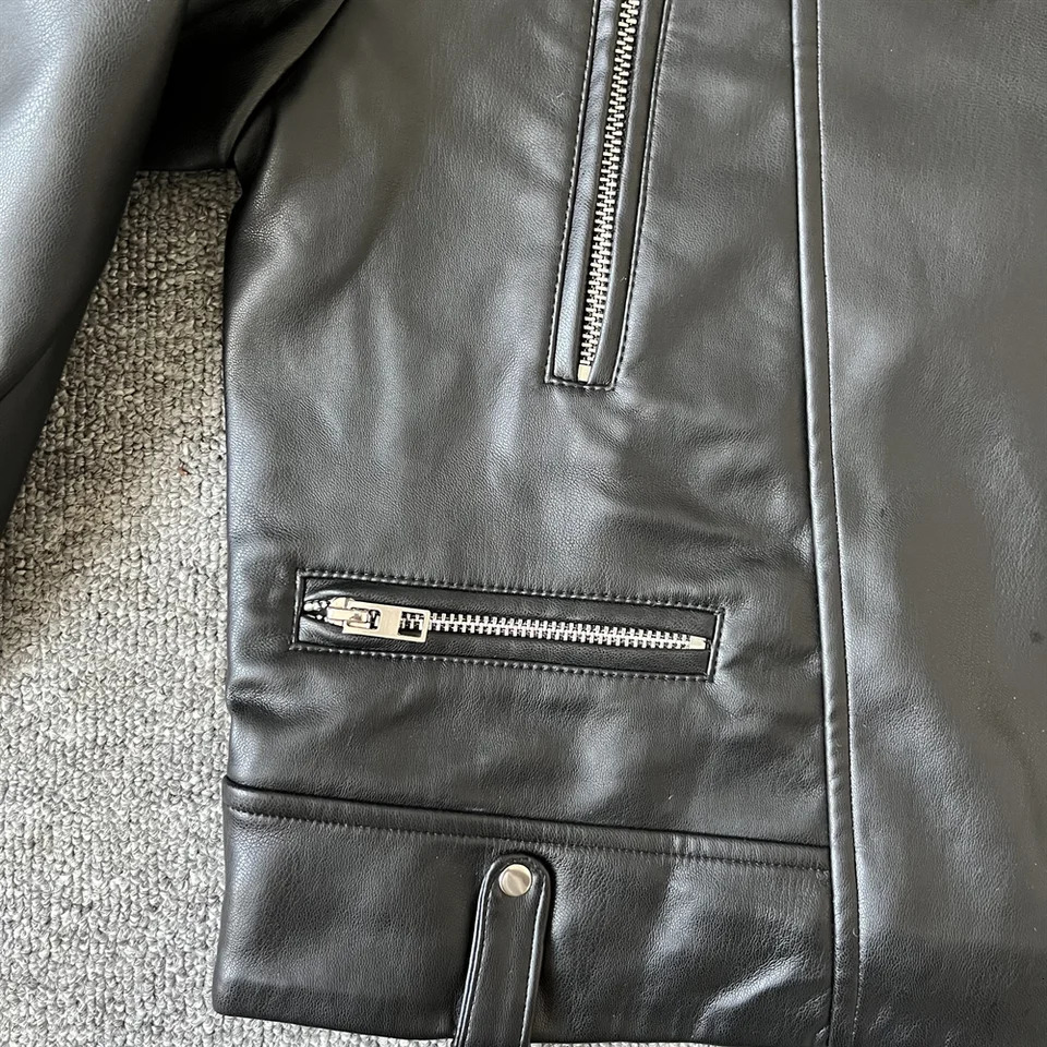 Taop Za Autumn Womens Fashion Warm and Slim Fit Lapel Short Leather Jacket Simple Jacket 241011