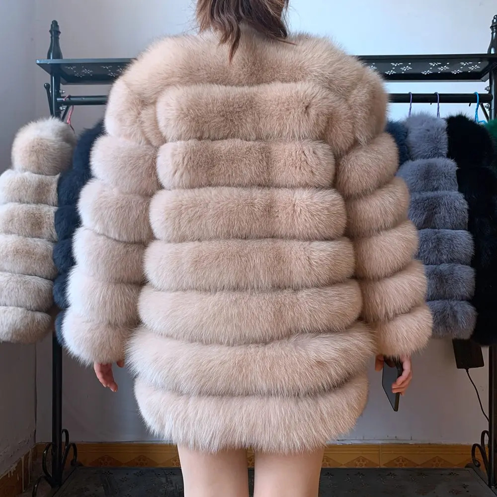 70cm 4in1 Quick Delivery Fashion Womens True Natural Fox Fur Long Coat Winter Warm 241010