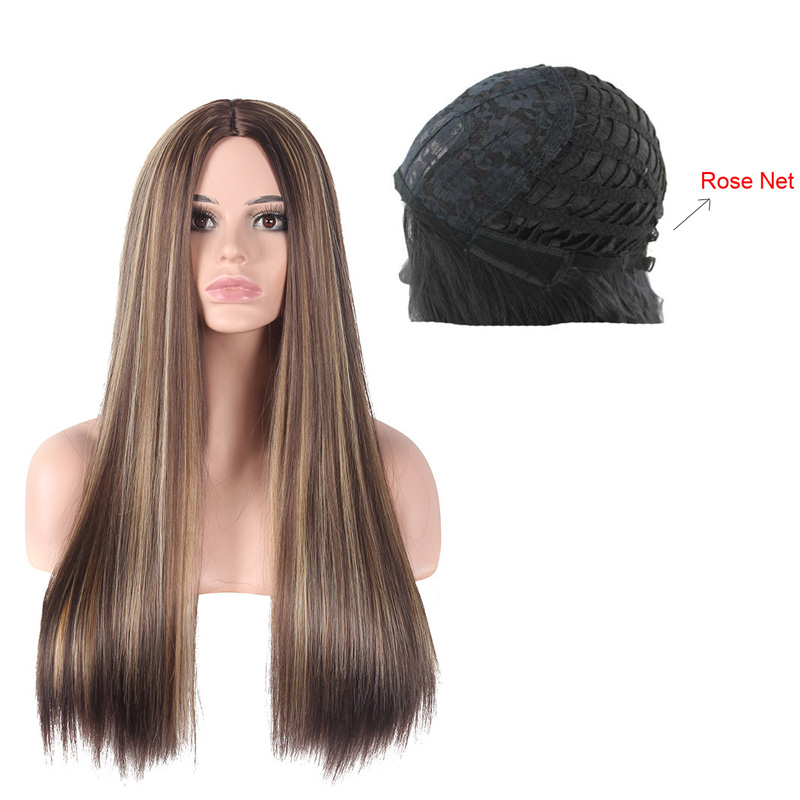 Synthetic Hair Wig Rose Net Button Net P4 27 Piano Color Straight C841-3 High Temperature Fiber Longer Inch Colorful Wigs