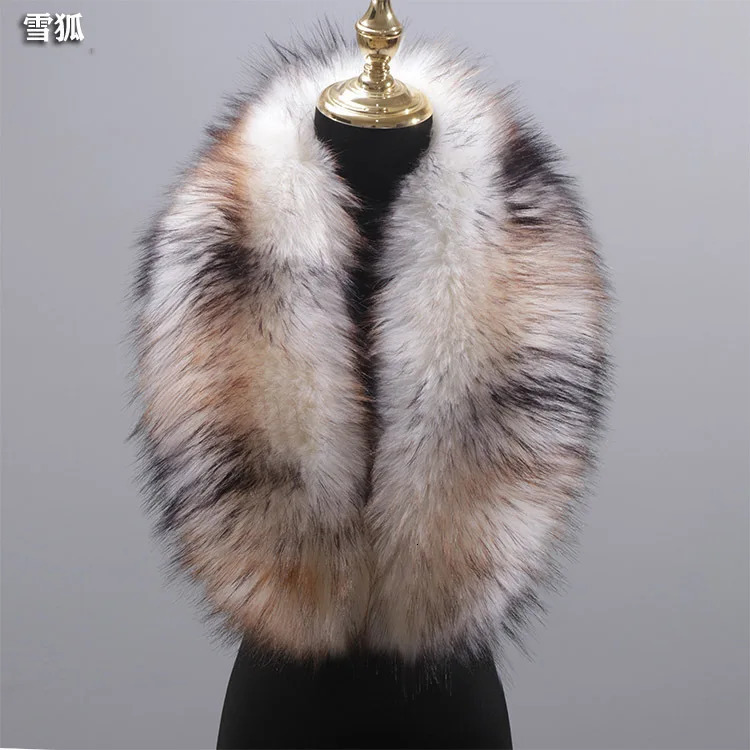 100% high-quality faux fur collar womens winter warmth accessories 90 * 20cm mens down jacket cover fur decorative scarf shawl 241011