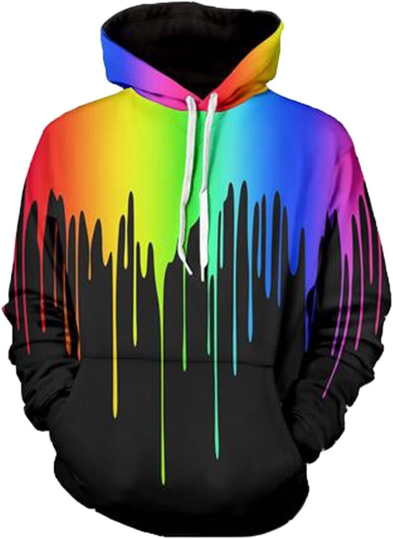 Hoodie for Mens Womens Mens 3D Printed Rainbow Watercolor Paint Long Sleeve Hoodie Pullover Sweatshirt Graphic keep warm