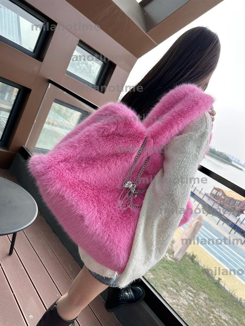 New super large-capacity tote bag, imitation fox fur casual crossbody handheld plush bag, one-shoulder imitation fur bag CUD2410113F5