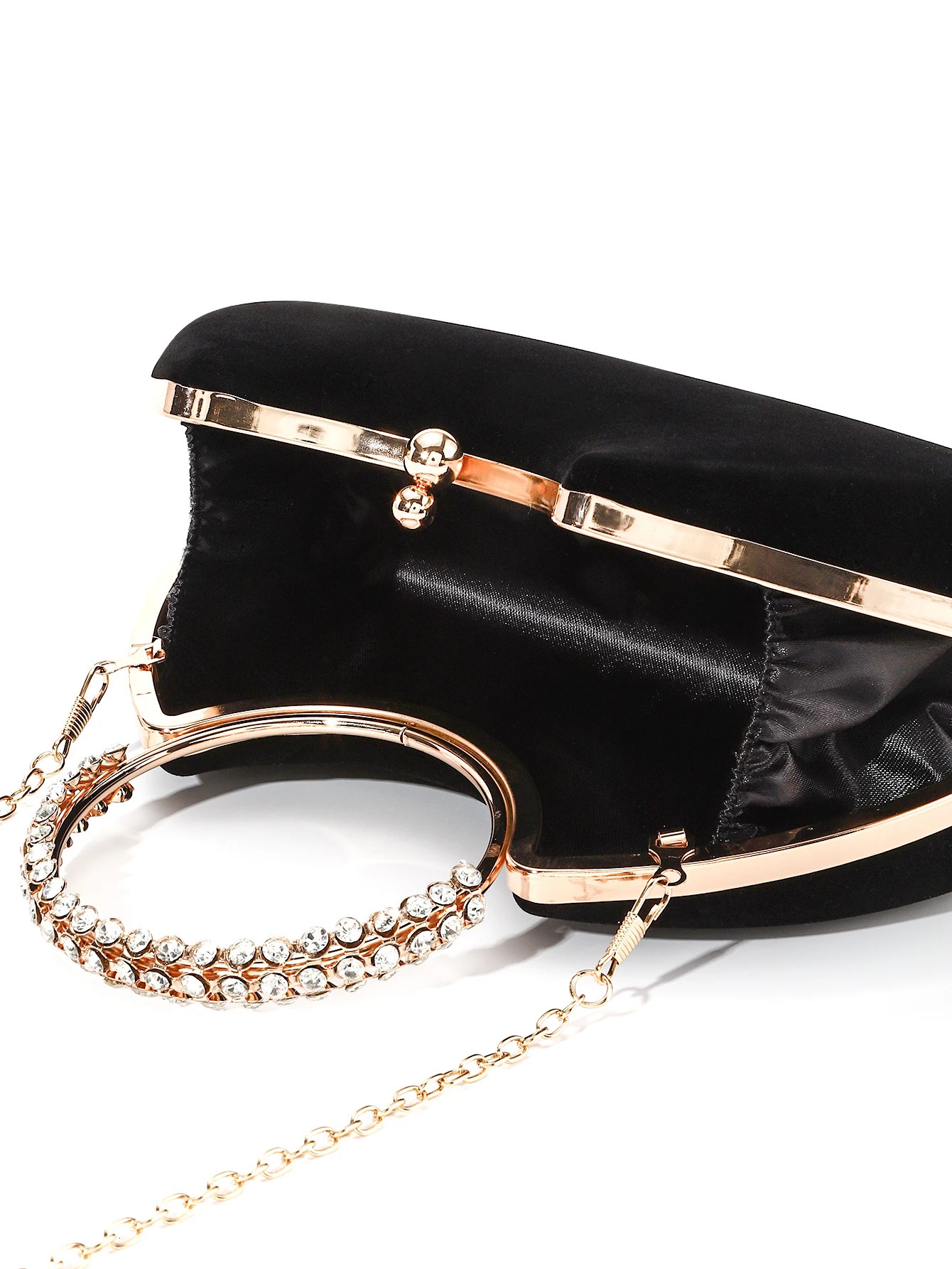 Solid Black flannelette with diamond handheld specialshaped box bag woman evening for party and wedding 240925
