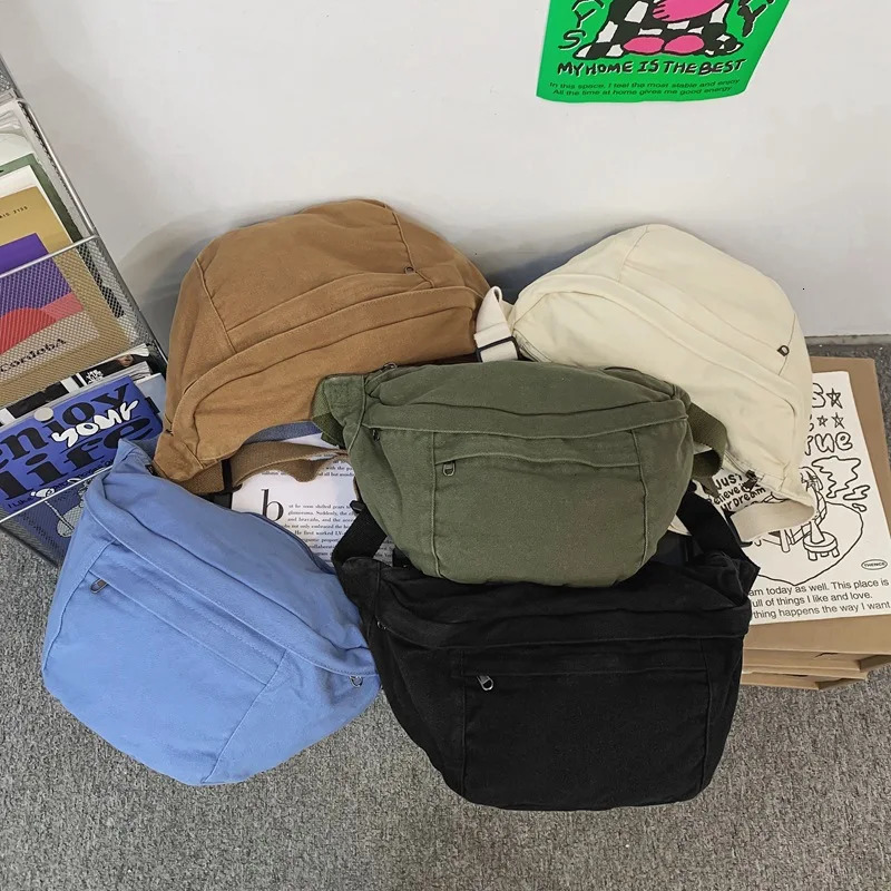 Fashion trend waist bag womens canvas waist bag mobile phone bag street hip-hop belt bag large capacity unisex horizontal chest bag 241008