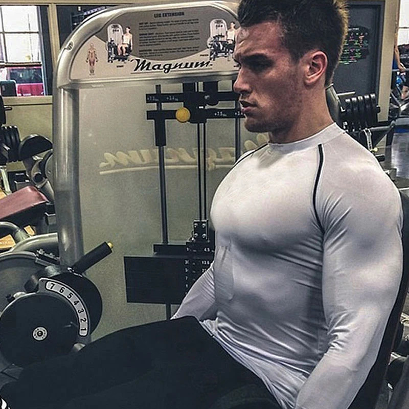 Mens Fitness Compression Shirt Long Sleeve Tshirt Quick drying Sports Tight Training 241011