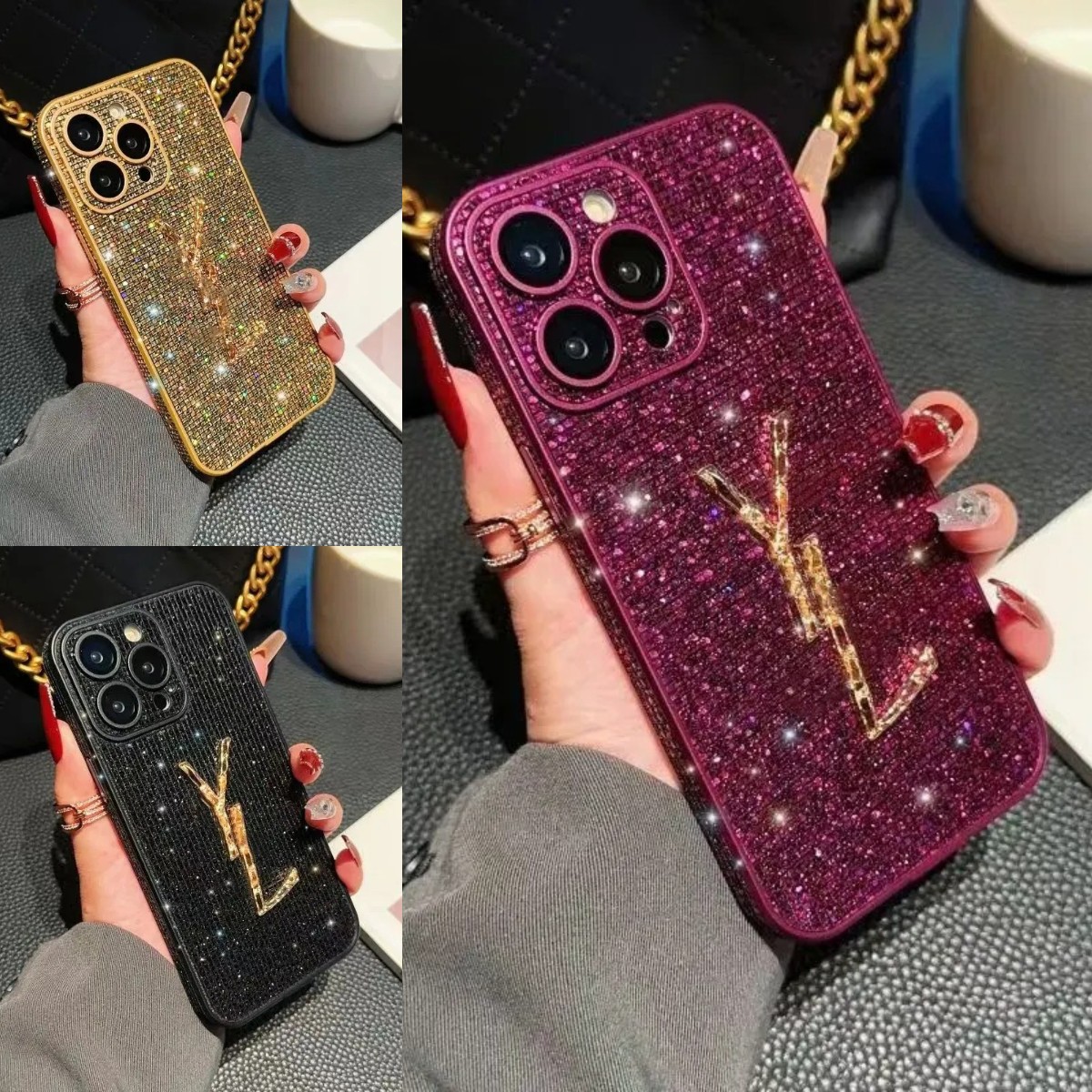 Glitter Phone Case Designer iPhone Case For iPhone 16 Pro Max Case iPhone 15 Pro Max 14 13 12 11 15 Plus Case Bling Sparkling Rhinestone Diamond Jewelled Crystal Case