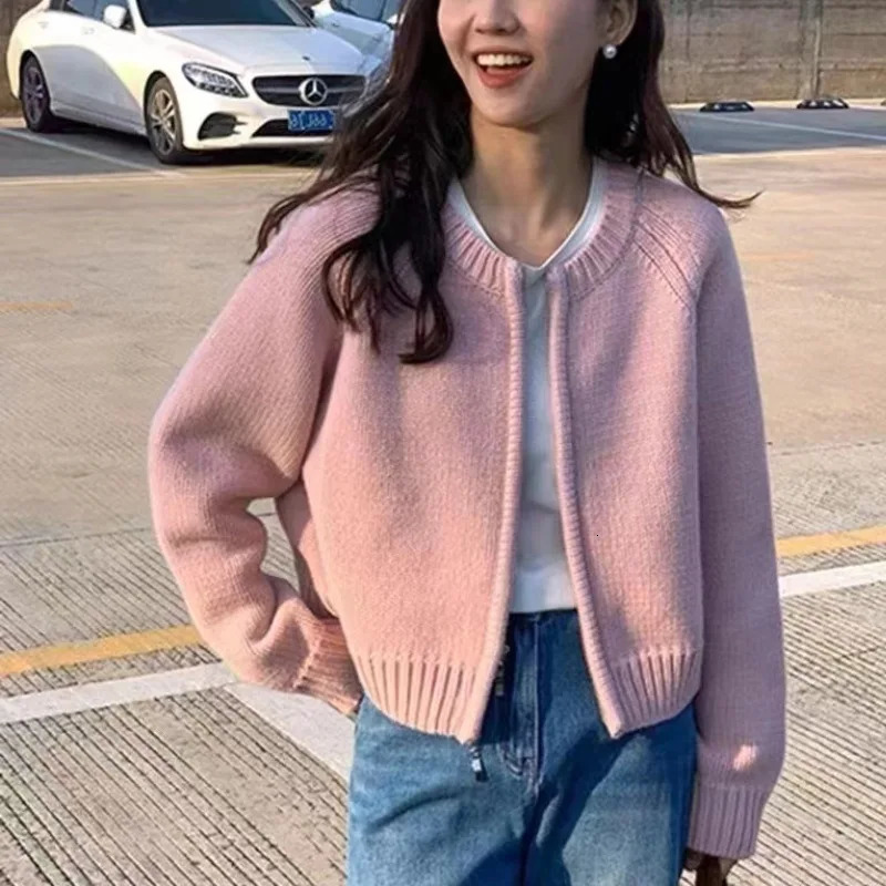 Womens Cardigan Loose Zipper Oneck Long Sleeve Fashion Sweaters 2024 Autumn Winter Office Female Allmatch Jacket 241007