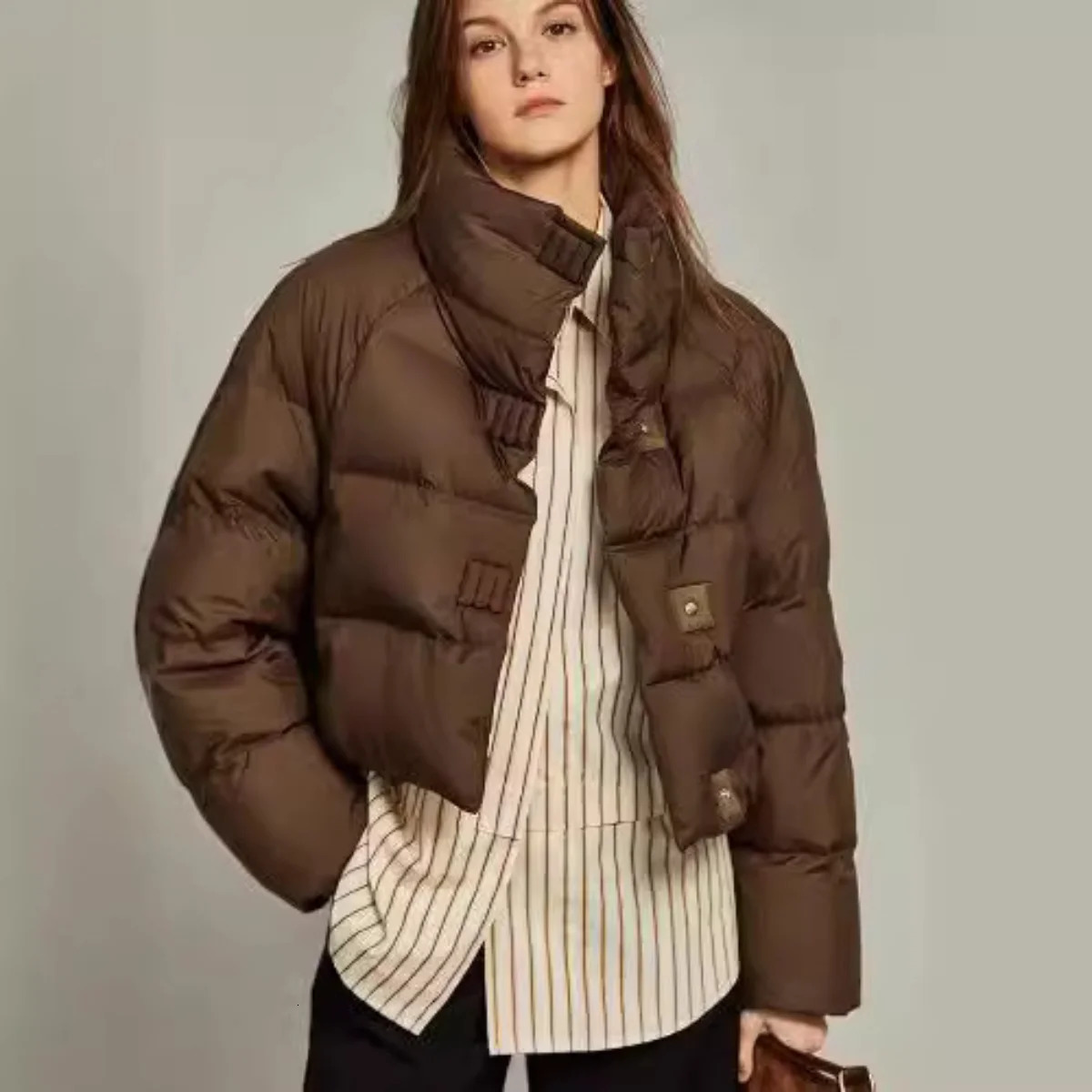 2024 winter clothing womens brown cotton jacket short Korean style thickened coat 240930