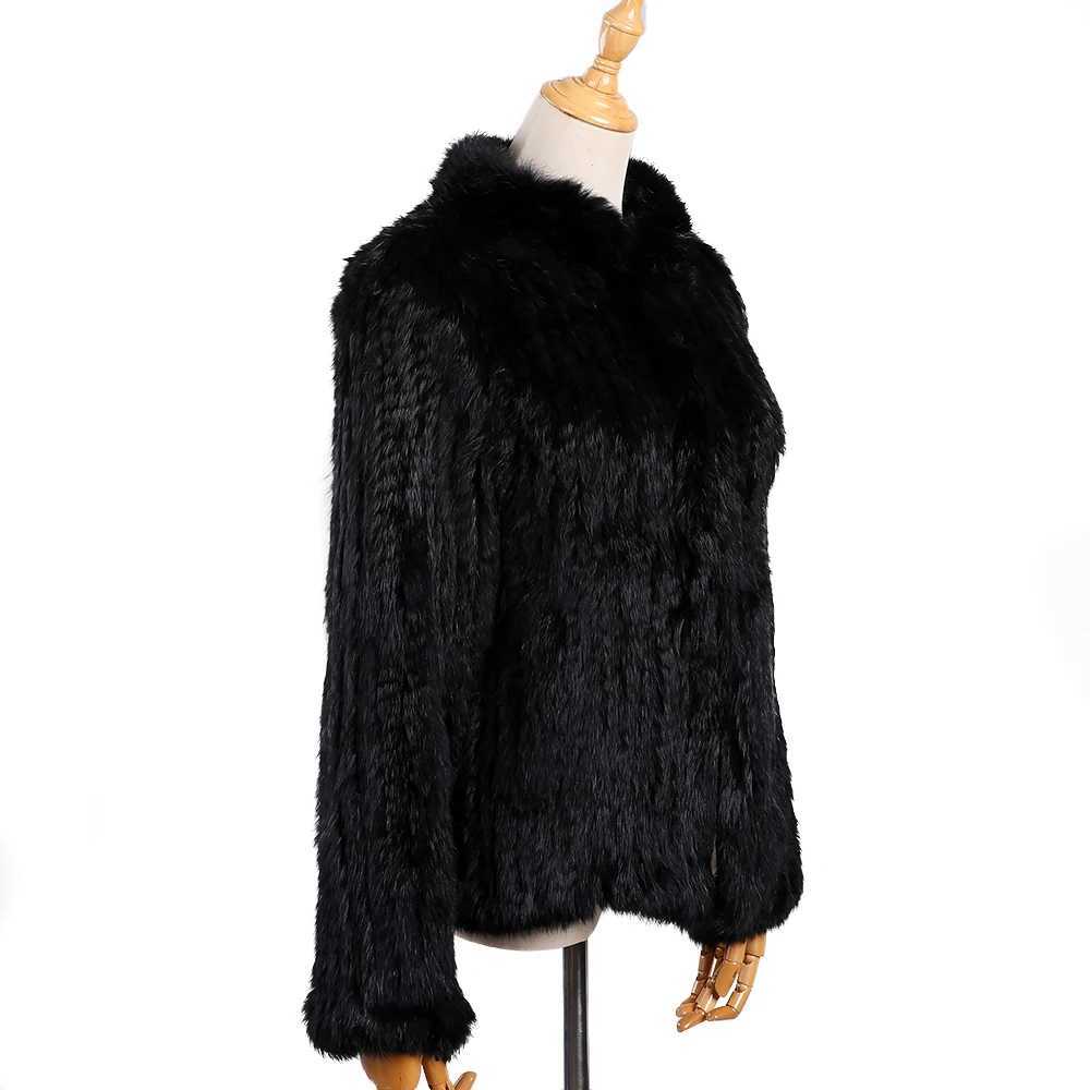 Luxury Womens Winter True Rabbit Fur Knitted Jacket Long Sleeve Vertical Collar Coat Womens Classic True Fur Coat with Pocket W241010
