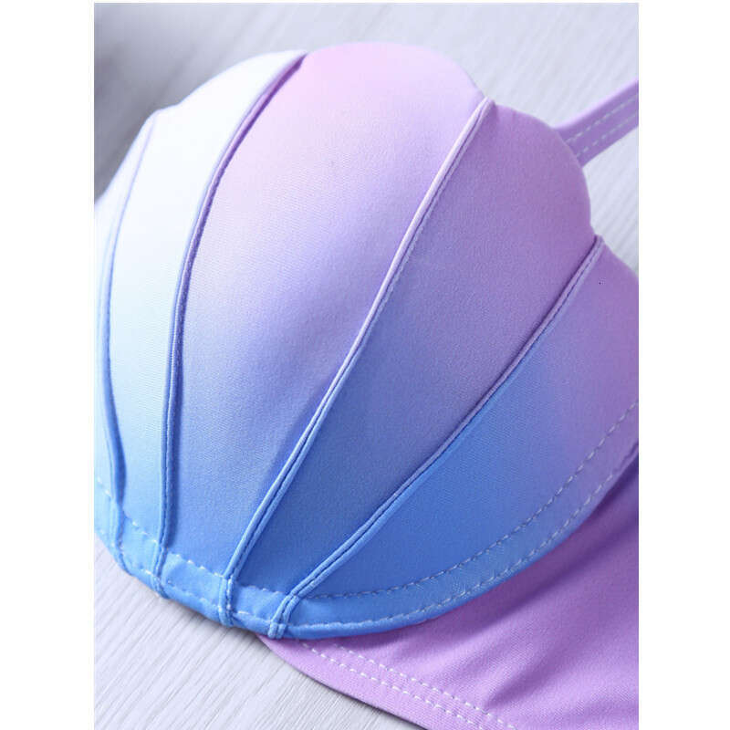 Mermaid Sexy Pink Blue Gradient Steel Toe Shell Bikini Swimsuit