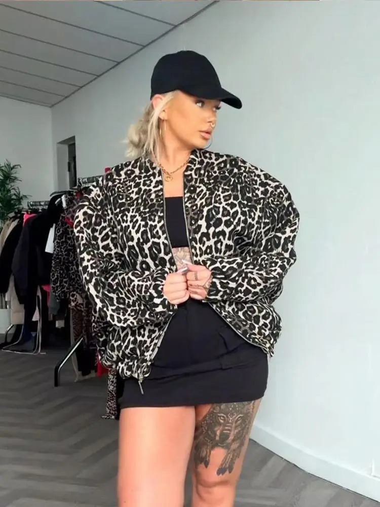 Fashion Leopard Pattern Cashmere Coat Autumn/Winter Fashion Warm Coat Womens O-neck Zipper Loose Jacket 241007