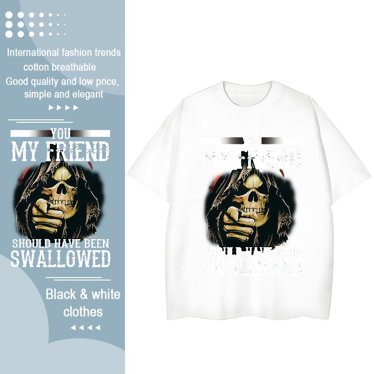 Casual New Women T Shirts 230g Cotton Comfortable Daily Wear skull Unisex Tshirts Brand Floral Print Tees