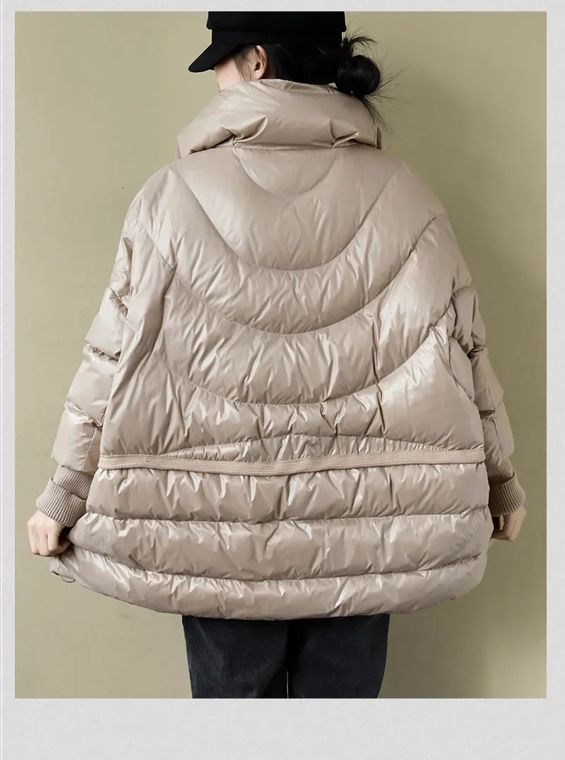 Autumn and winter womens loose red and black 90% white duck feather down jacket womens stand collar casual jacket 241011