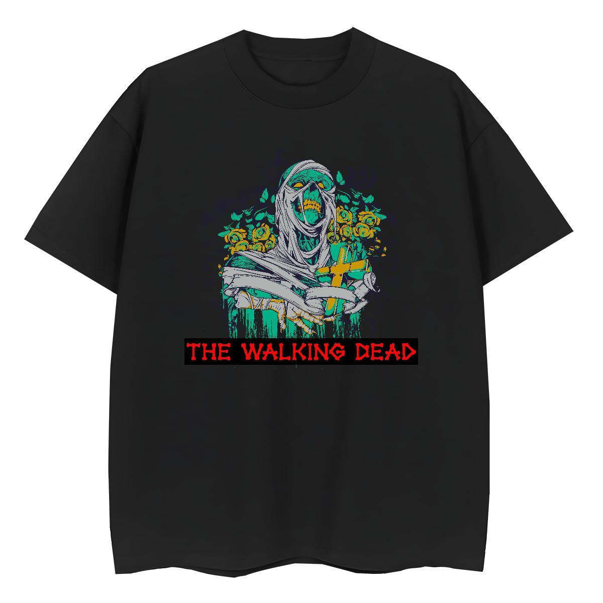 New Womens T Shirts 230g Cotton Short Sleeve O-Neck Casual Sport skull Woman Tshirt Loose fit Anime Polos