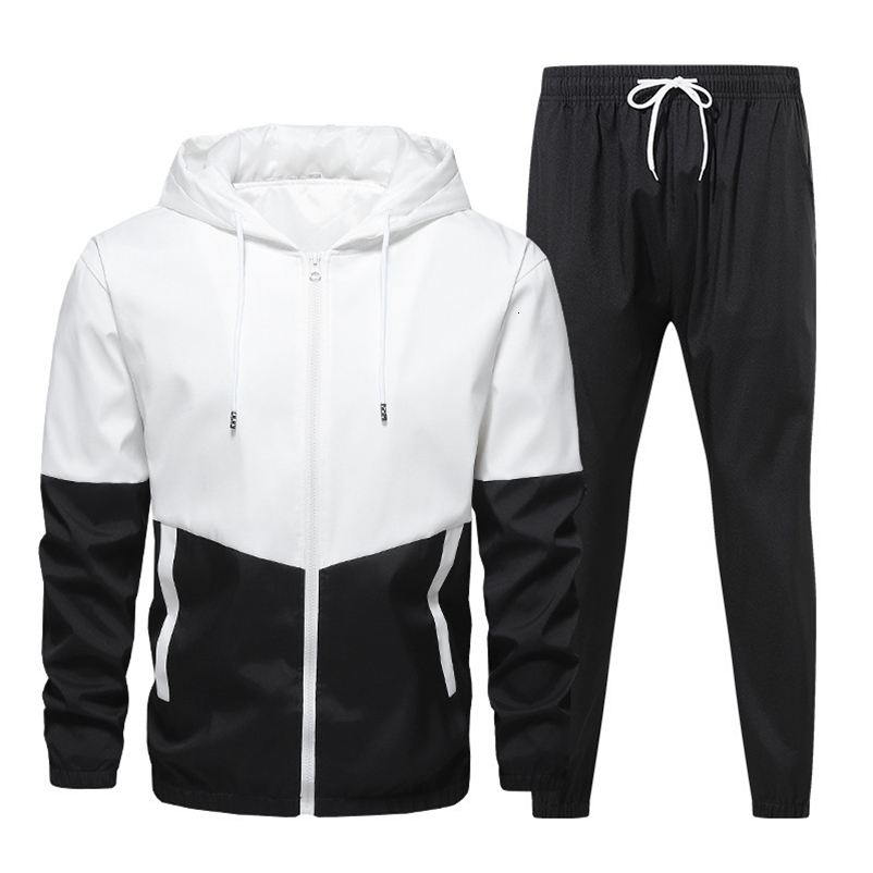 Mens casual suit mens hooded sportswear jacketpants 2-piece set hip-hop waterproof sportswear ww 241011