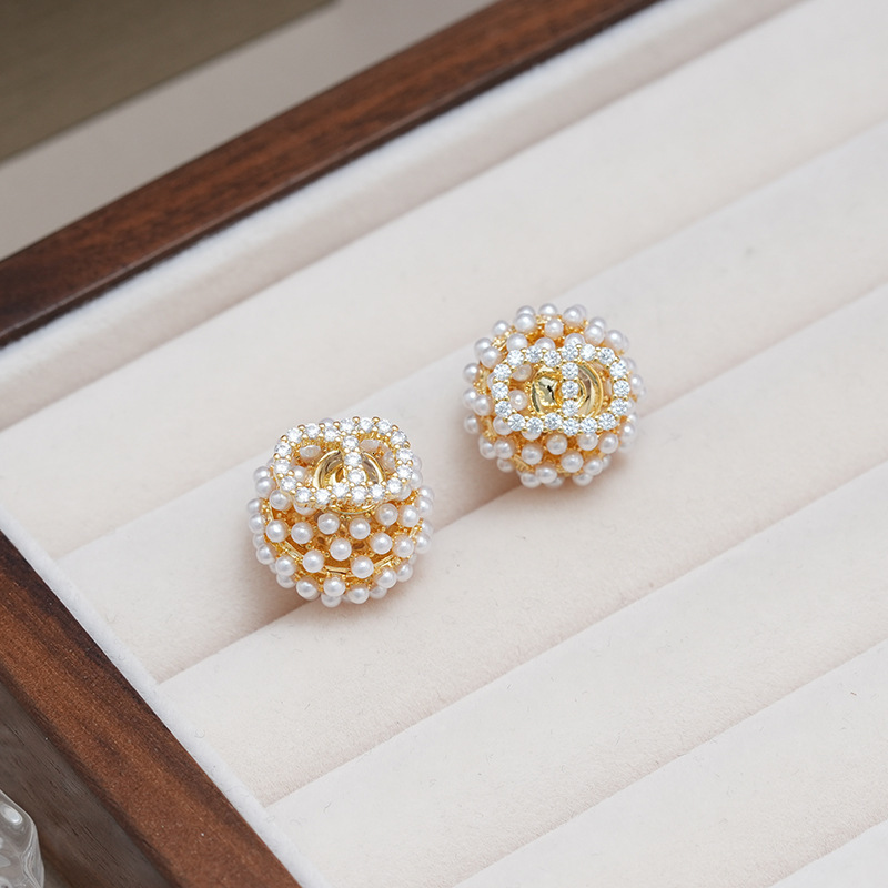 new pearl round ball front rear ear studs elegant temperament high-end fashionable and versatile earrings