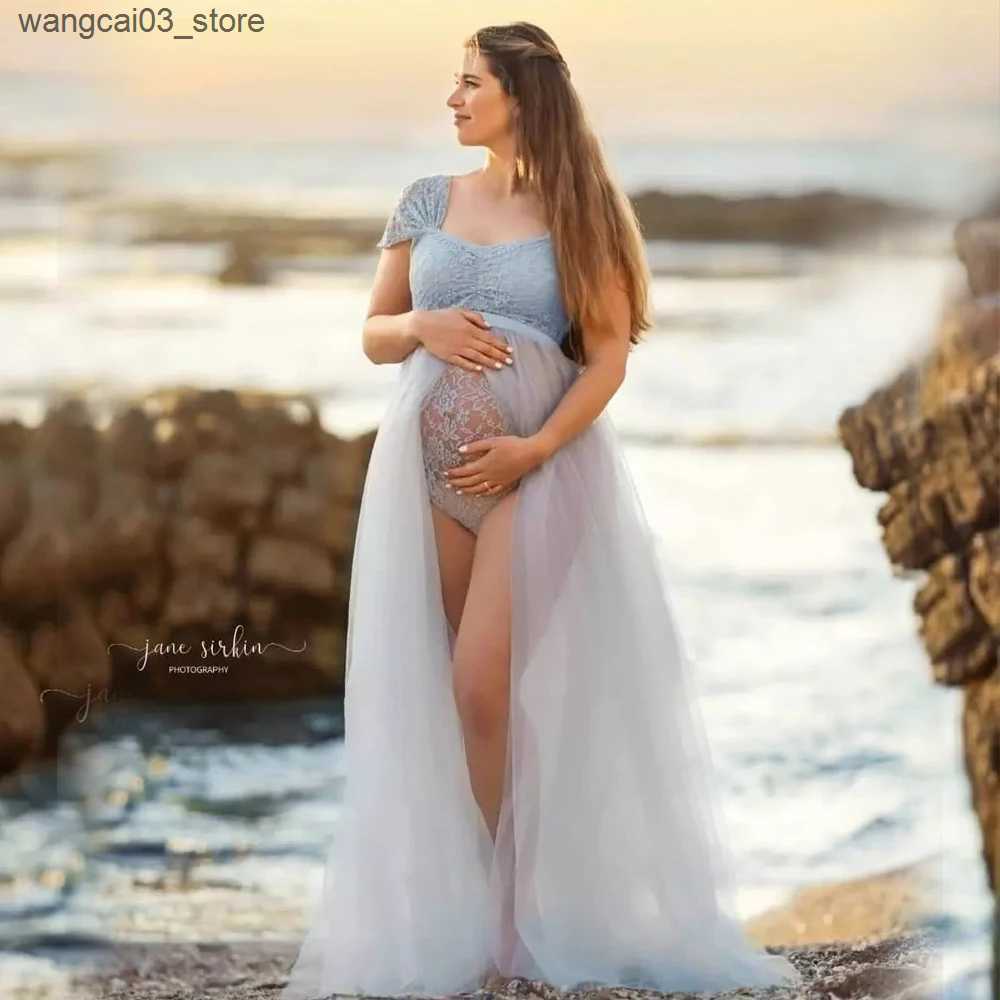 Maternity Dresses Bohemian Photo Shooting Pregnancy Dress Lace Bodysuit Tulle Long Dress Boho Style Maternity Dresses For Photo Shoot L240910