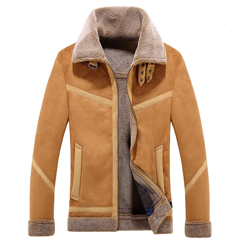 Winter Mens Artificial Fur Integrated Plush Leather Jacket Solid Large Casual Edition Polo Neck Coat 240930