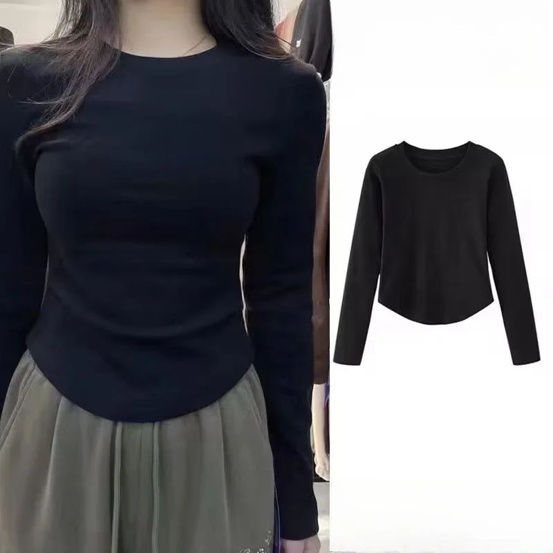 Autumn Winter Long Sleeved ONeck Slim Basic Womens TShirt Solid Color AllMatch Classic Casual Top Trend Warm Street Wear 241011