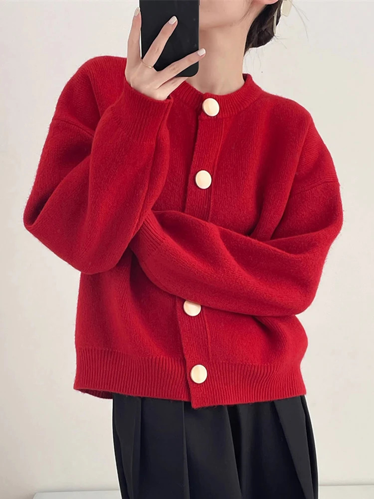 AOSSVIAO Women Cardigans Sweater Oneck Autumn Winter Knitted Loose Solid Single Breasted Womens Sweaters 241007