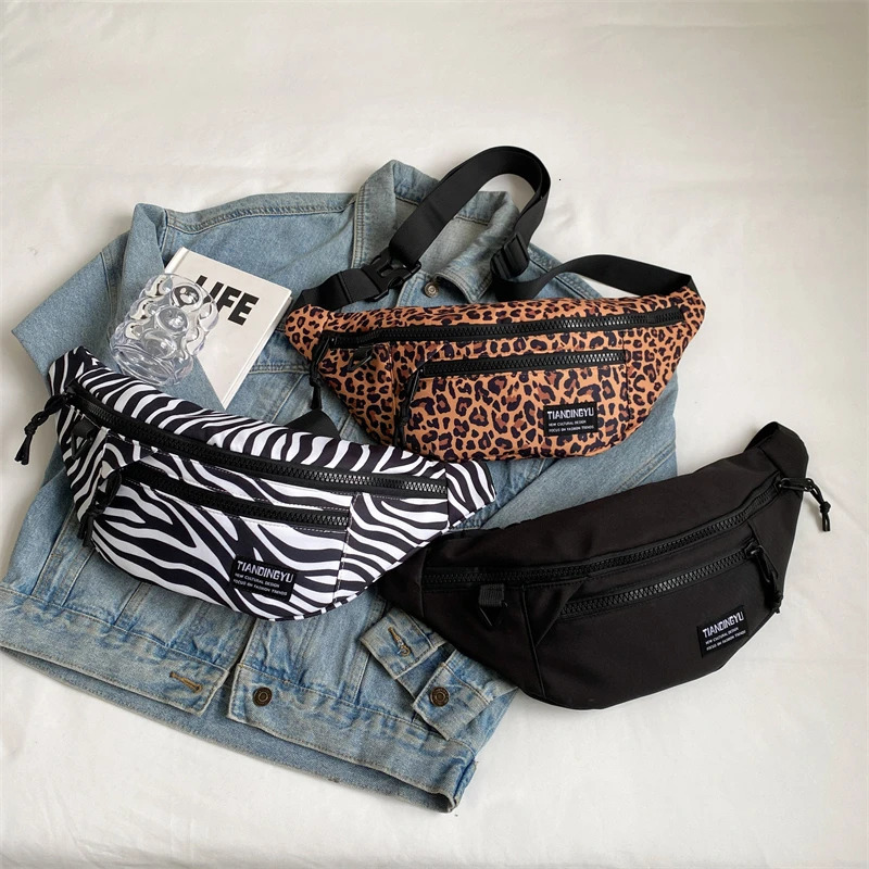 Big waist bag womens canvas Fanny bag casual leopard print nylon cross chest bag womens travel anti-theft belt large pocket 241008