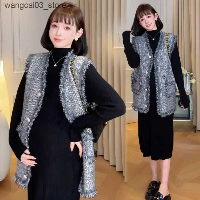 Maternity Dresses Pregnant Women Autumn Knitting Dress Solid Color Long Sleeve French Style Maternity Dress Elegant Pregnancy Basic Dress Slim L240910