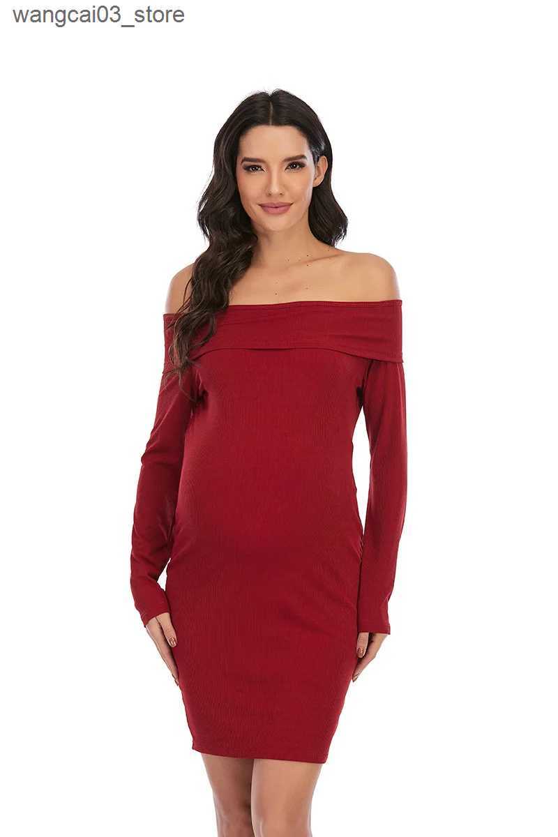 Maternity Dresses XXL New Maternity Dresses Maternity Skirt Solid Color One-Shoulder Dress for Pregnant Women Plus Size Sexy Pregnancy Clothes L240910