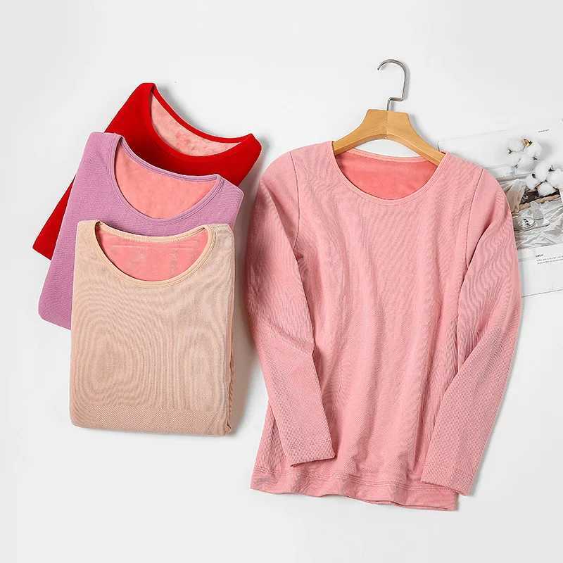 Womens Thermal Underwear Thermal Underwear Women Velvet Thick Winter Clothes Solid Slim Thermo Tops Basic Warm Pants Long Johns Female Second Skin Sui