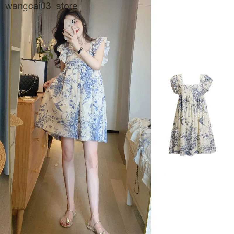 Maternity Dresses Maternity Vintage Dress 2024 New Clothes For Pregnant Women O-Neck Short / Long Sleeve Floral Elegant Pregnancy Vestidos L240910