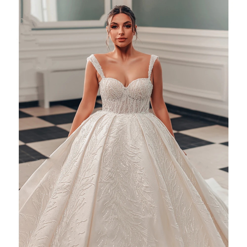 Vintage Wedding Dresses Sequins Beading Bride Ball Gown Spaghetti Straps Bridal Dress Custom Made Sleeveless Plus Size Vestidos De Novia