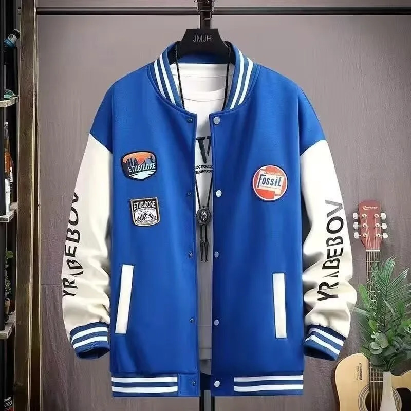 Autumn Mens Baseball Jacket Harajuku High Street Blue Sports Fashion Thin Uniform 241010