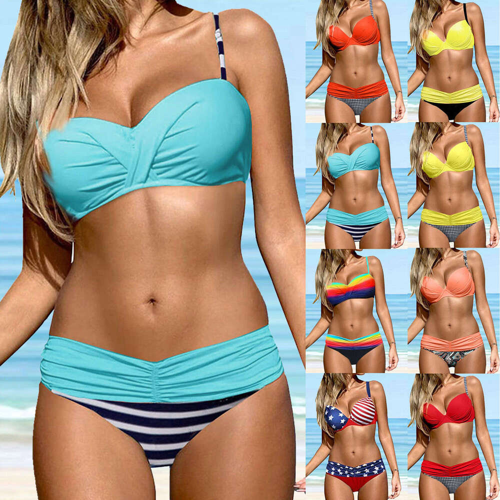 New Women's Split High Waist Hard Wrap Steel Support Sexy Bikini Swimsuit