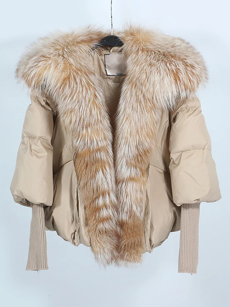 Loose natural genuine fox fur collar coat thick European fashion white duck down jacket winter womens warm y 241010