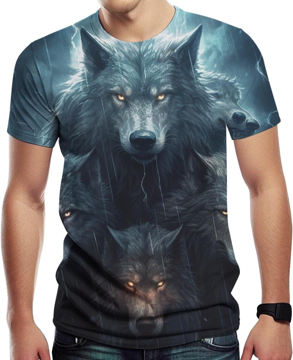 Mens T shirt Wolf Pattern T-Shirt for Men 3D Printed T-Shirt Men's Lightning Novelty Pattern graphic tee Casual tops summer Breathable and stylis