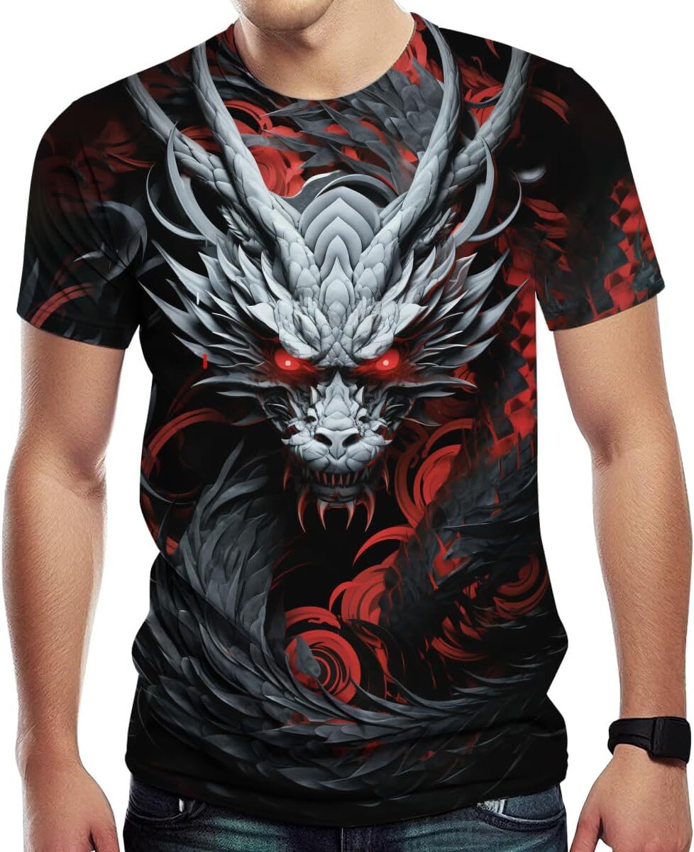 Mens T shirt Novelty Dragon Graphic T-Shirts for Men 3D Animal Printed Shirts Summer Top graphic tee Casual tops summer Trendy Fashion cool
