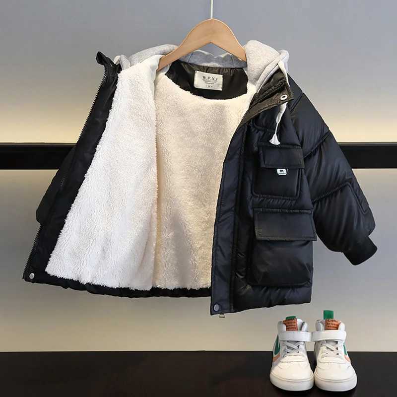 Down Coat Childrens Winter Warm Thick Plus Velvet Jacket Youth Hoodie Parka Boys Clothing Casual 2-14 Years H241010