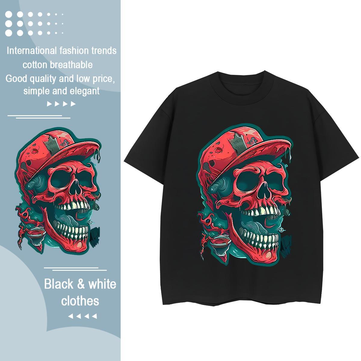 Fashion New T-Shirts for Women 230g Cotton Short Sleeve O-Neck Daily Wear skull Womens Tshirts Free Shipping Plus Size Cartoon Clothings