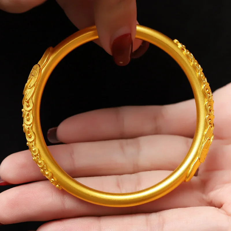 24K pure gold bracelet 999 dragon and phoenix bracelet womens retro inlaid peacock bracelet AU750 240929