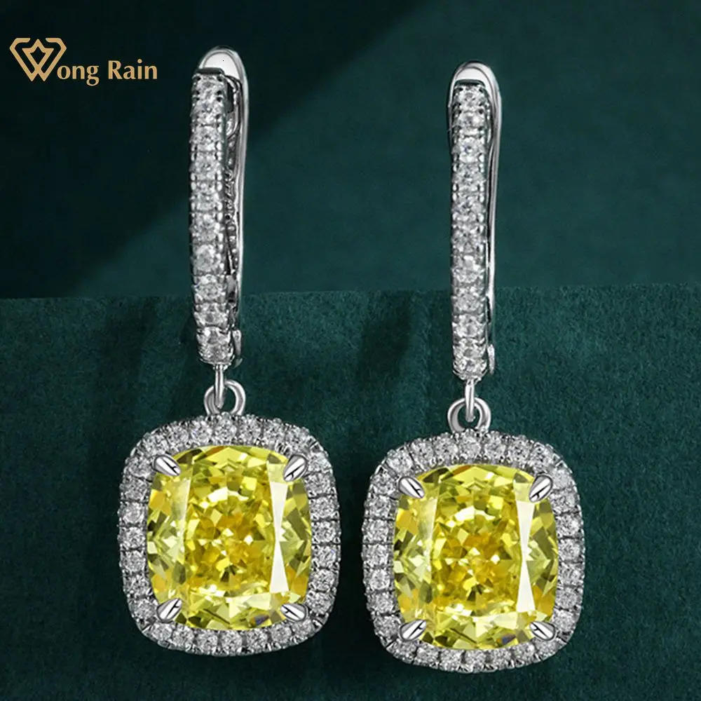 Wong Rain Classic 925 sterling silver crushed ice cut 3CT lemon gemstone pendant earrings for women wholesale exquisite jewelry 240906