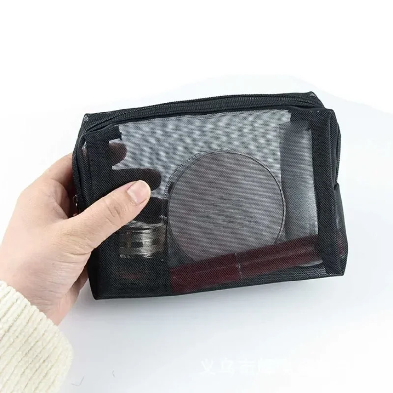 1 piece of transparent mesh zipper makeup bag a must-have organizer for women fashionable small black makeup bag makeup bag 241008